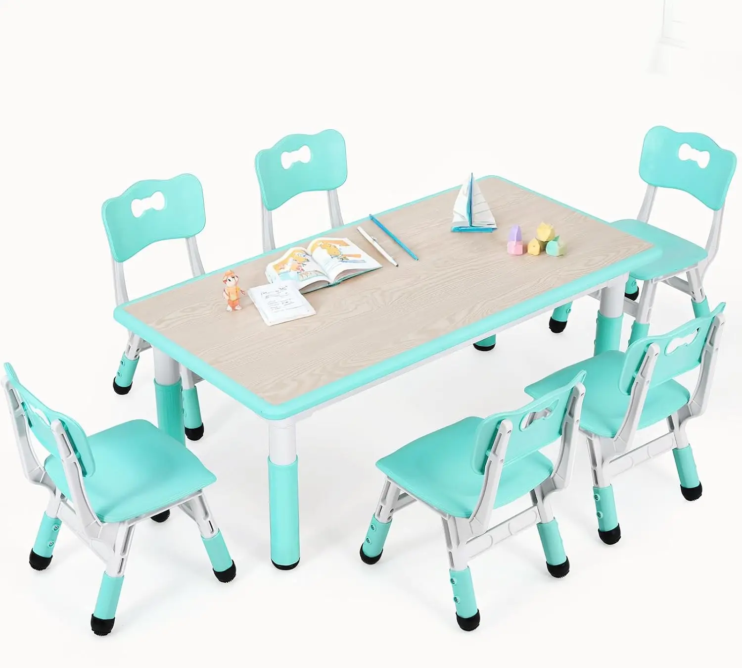 Art Craft For Preschoolers - Kindertisch- und 6-Stühle-Set, höhenverstellbarer Graffiti-Schreibtisch |