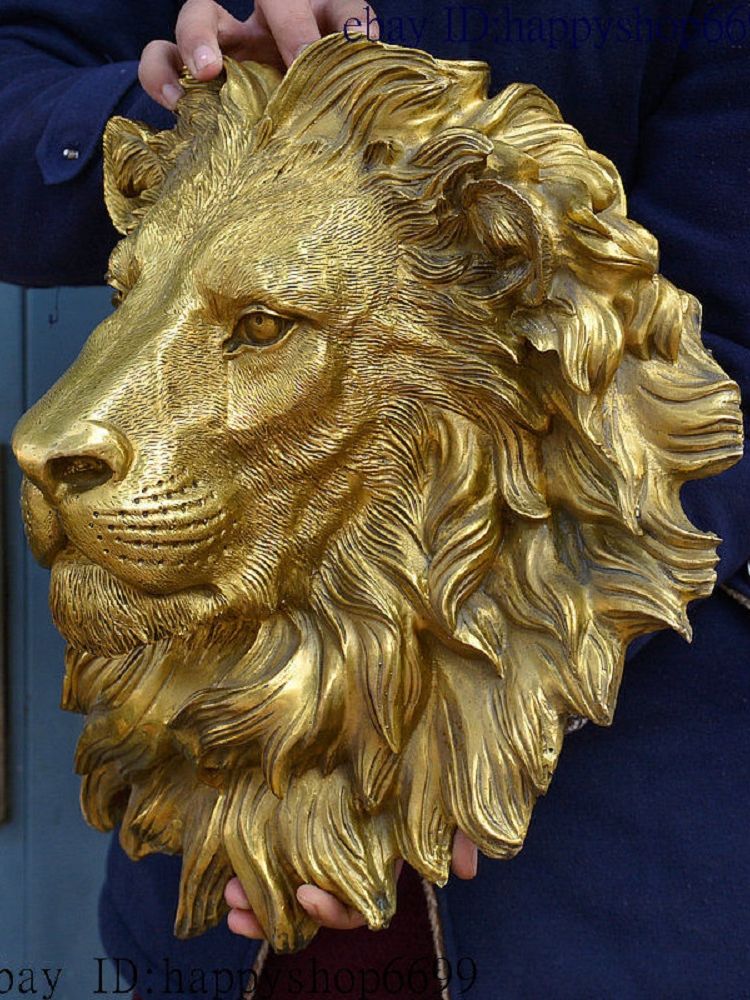 Art Craft Lion - 42 cm Porzellan Messing Kupfer Fengshui