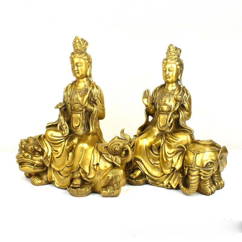 Art Craft Lion - Manjushri Samantabhadra Buddha Figur mit grünem