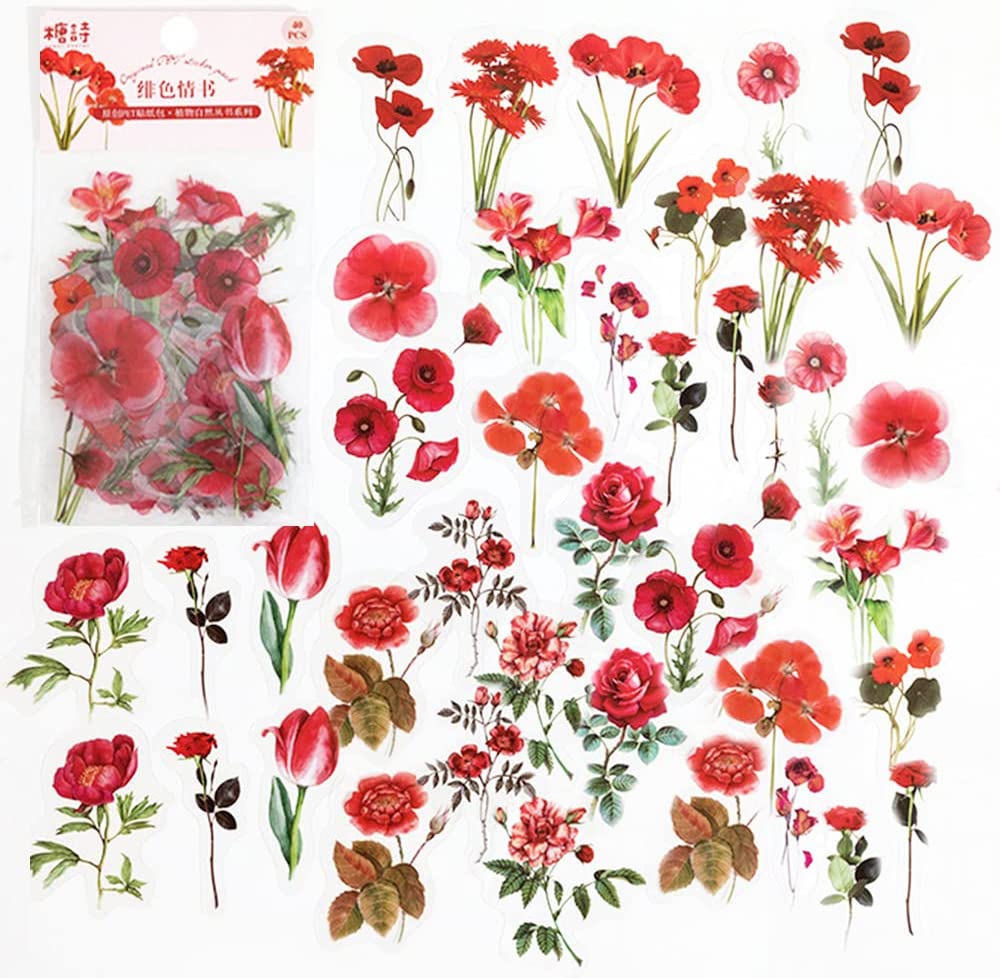 Art Craft Journals - 40 Stück Scrapbook-Aufkleber, PET, transparent, Blume,