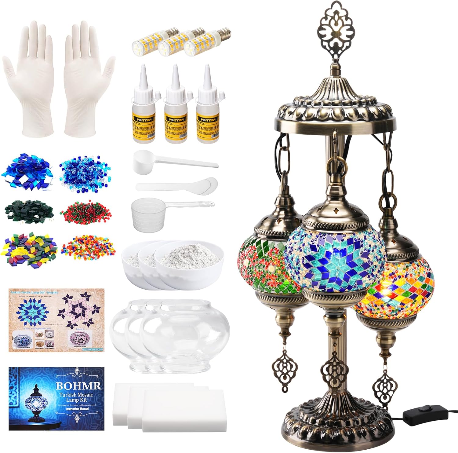 Art Crafting - DIY 3-Kugel Türkisches Mosaik-Lampen-Set, 23 Zoll