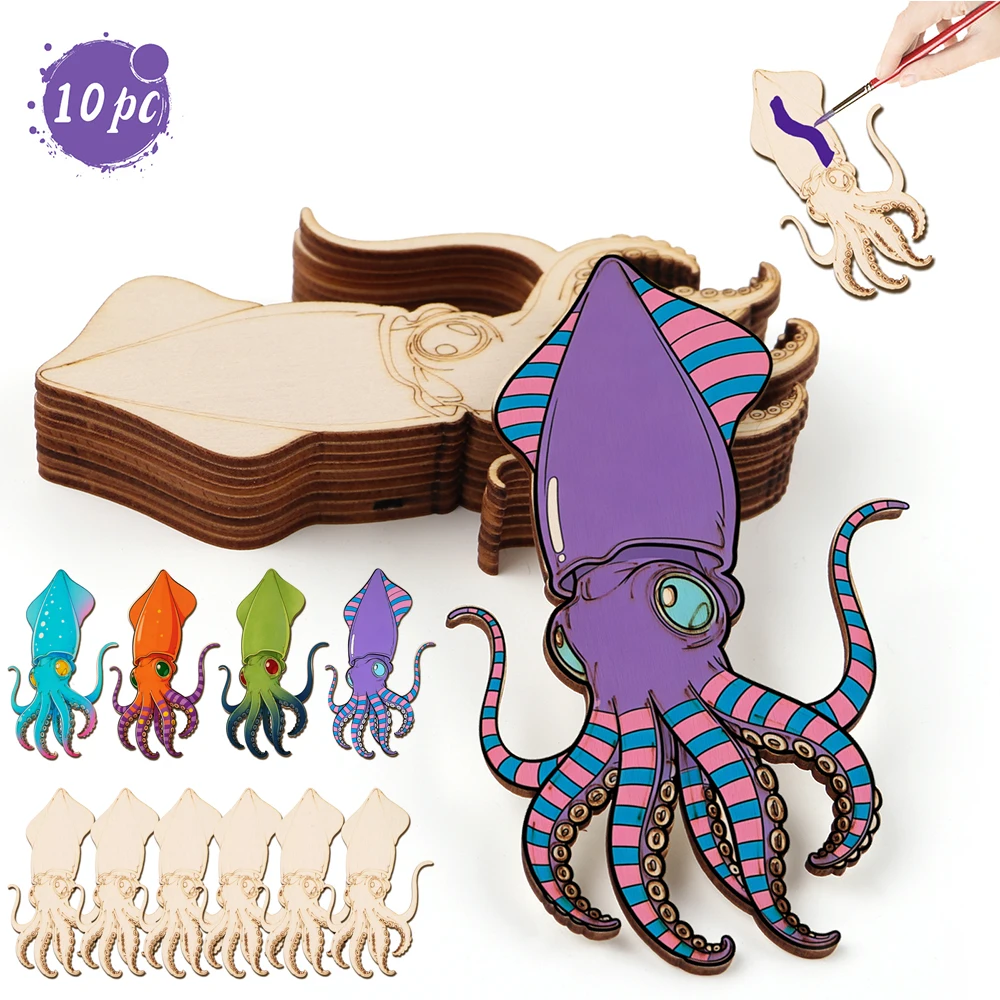 Art Crafting - 10 Stück/Set Unfertige Holz-Oktopus-Tierfiguren Holzhandwerk-Set für