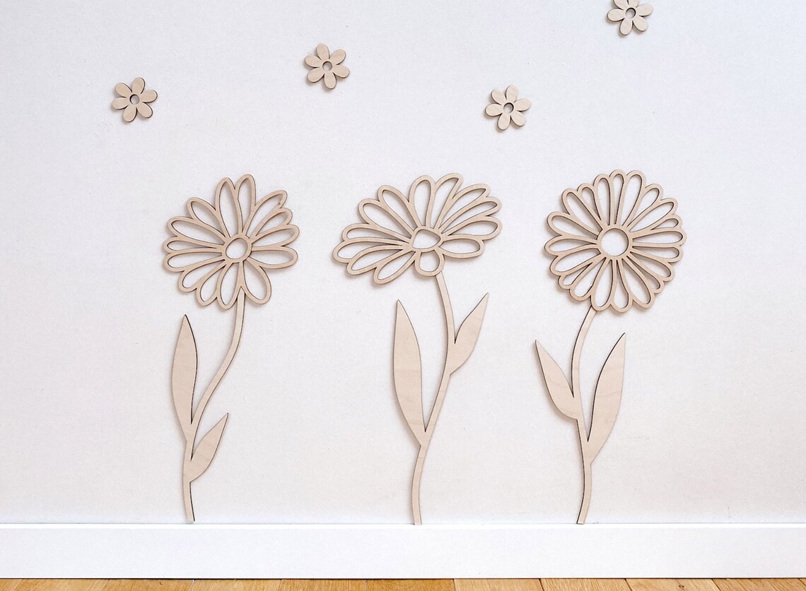 Art And Craft For Nursery - Holzblumen-Wanddekoration, Wildblumen, Wandkunst für Kinderzimmer, Blumendekoration,