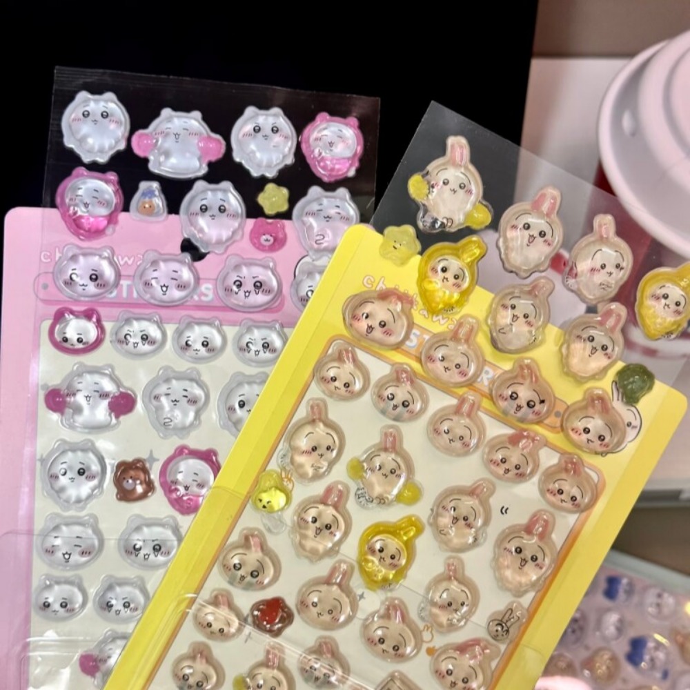 Art Craft Journals - Niedliche Chiikawa 3D-Kristall-Prägeaufkleber DIY-Dekor-Abziehbilder für Studenten-Tagebücher,
