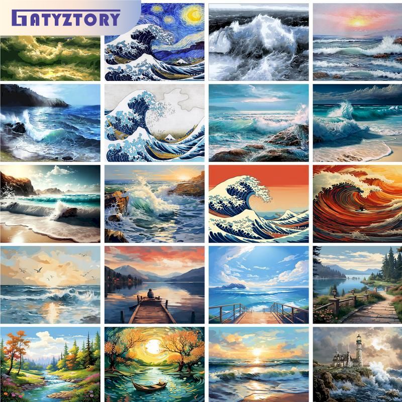 Art Craft Number - GATYZTORY Gerahmtes Ozean-Strand-Fluss-Landschaftsgemälde nach Zahlen, Kits