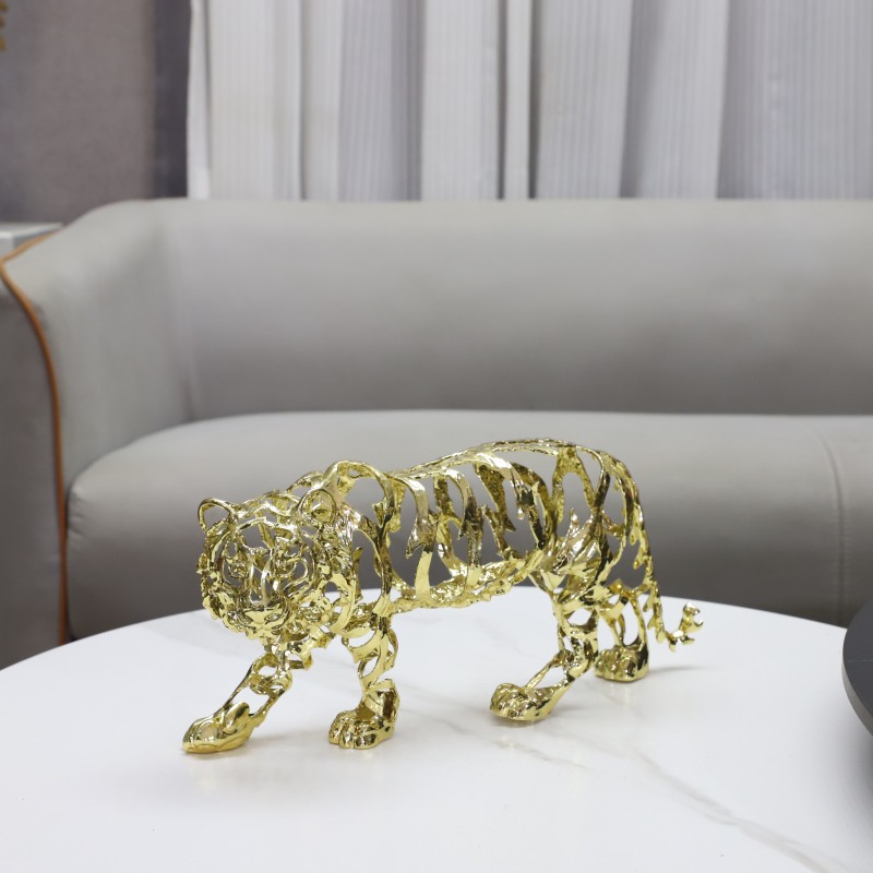 Art Craft Lion - Metallhandwerk, künstliche Tierskulptur, goldener durchbrochener Löwe,
